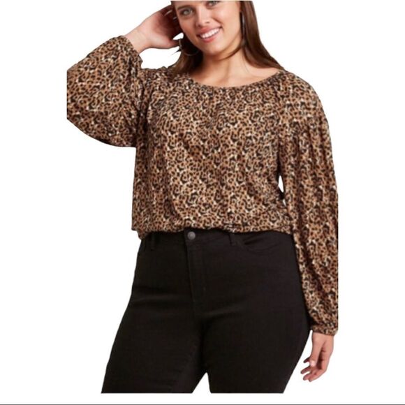 AVA and VIV Tan animal print long sleeve blouse - Picture 1 of 3